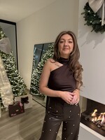 Fin Satin top detail scarf - Dark brown SIZE L