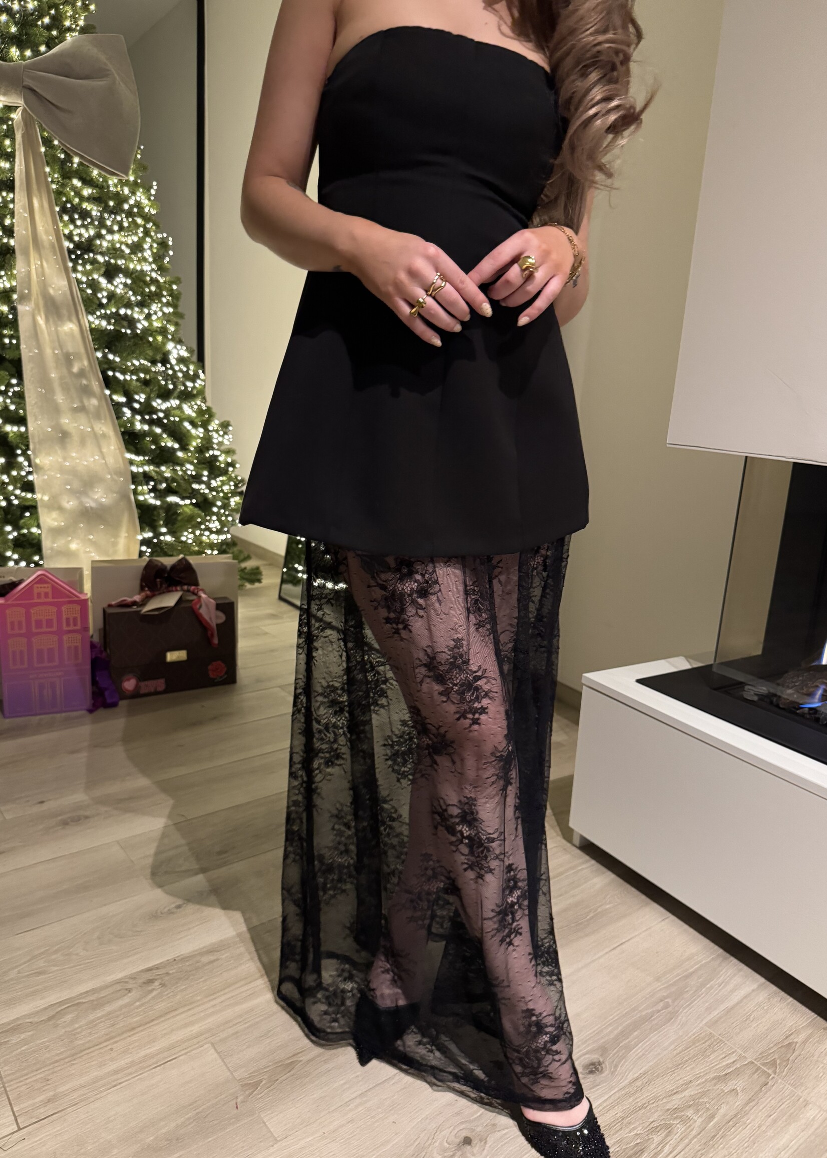 Darling dress with lace - Black