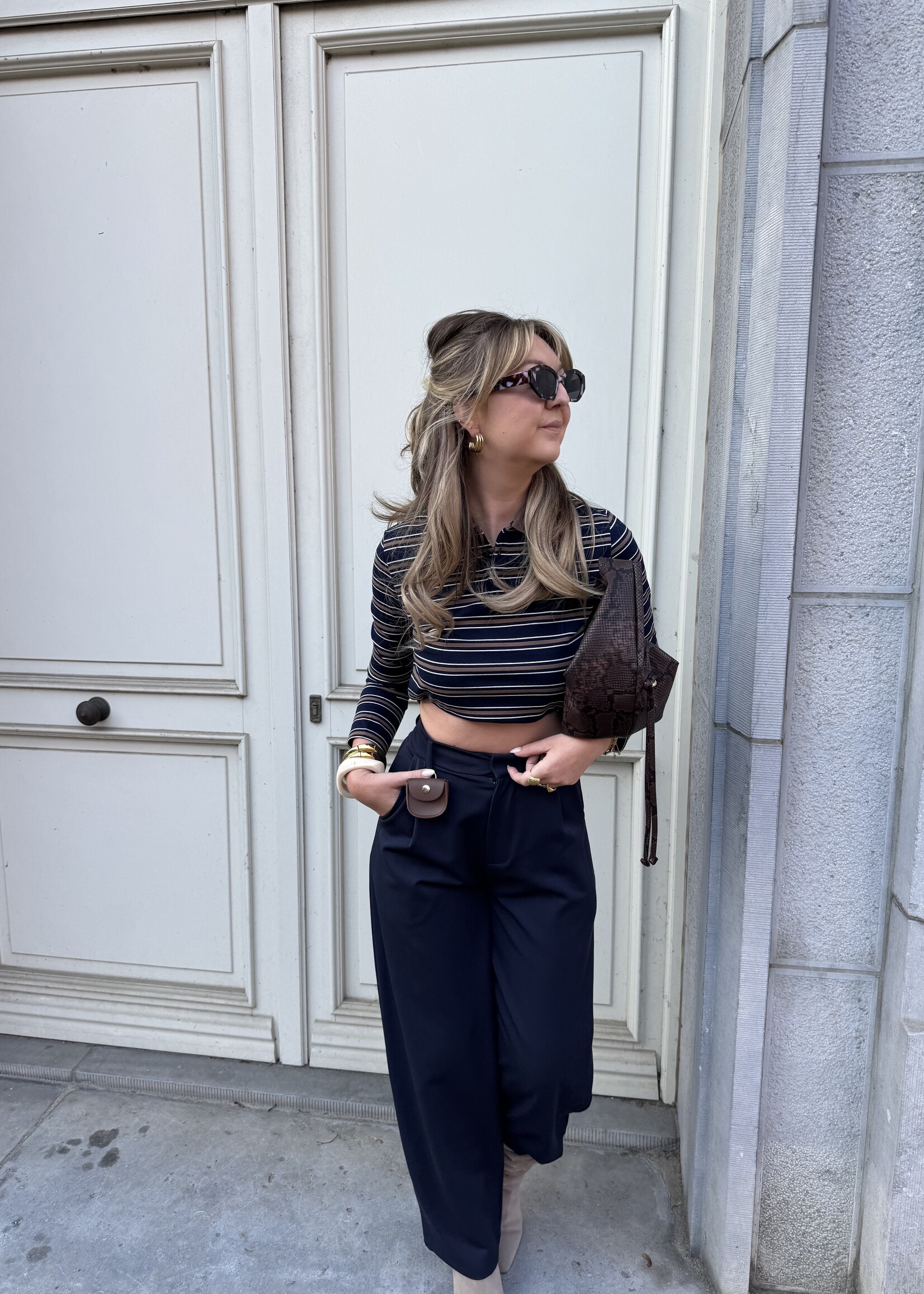 Amelie stripe polo - Blue/Camel