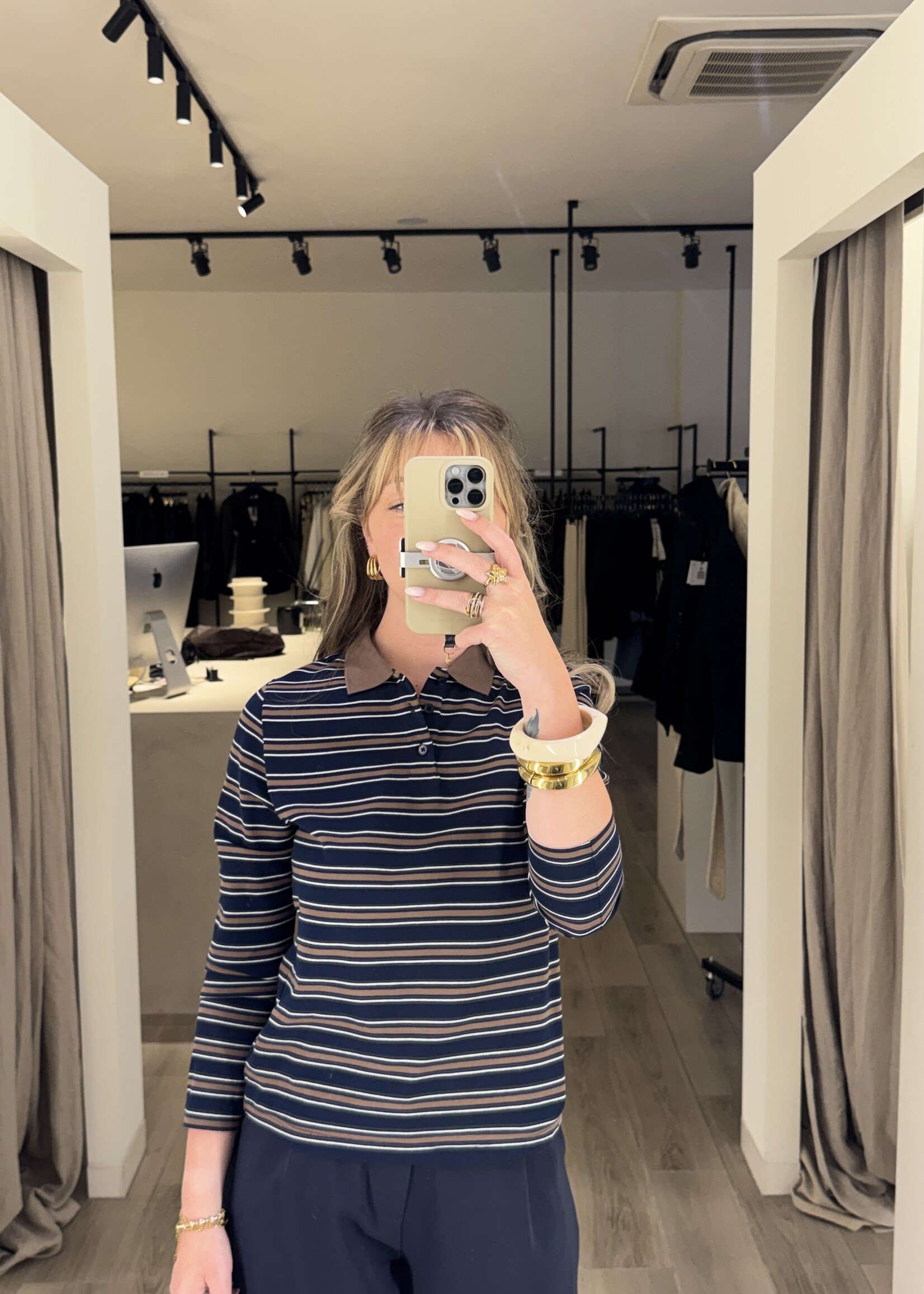 Amelie stripe polo - Blue/Camel