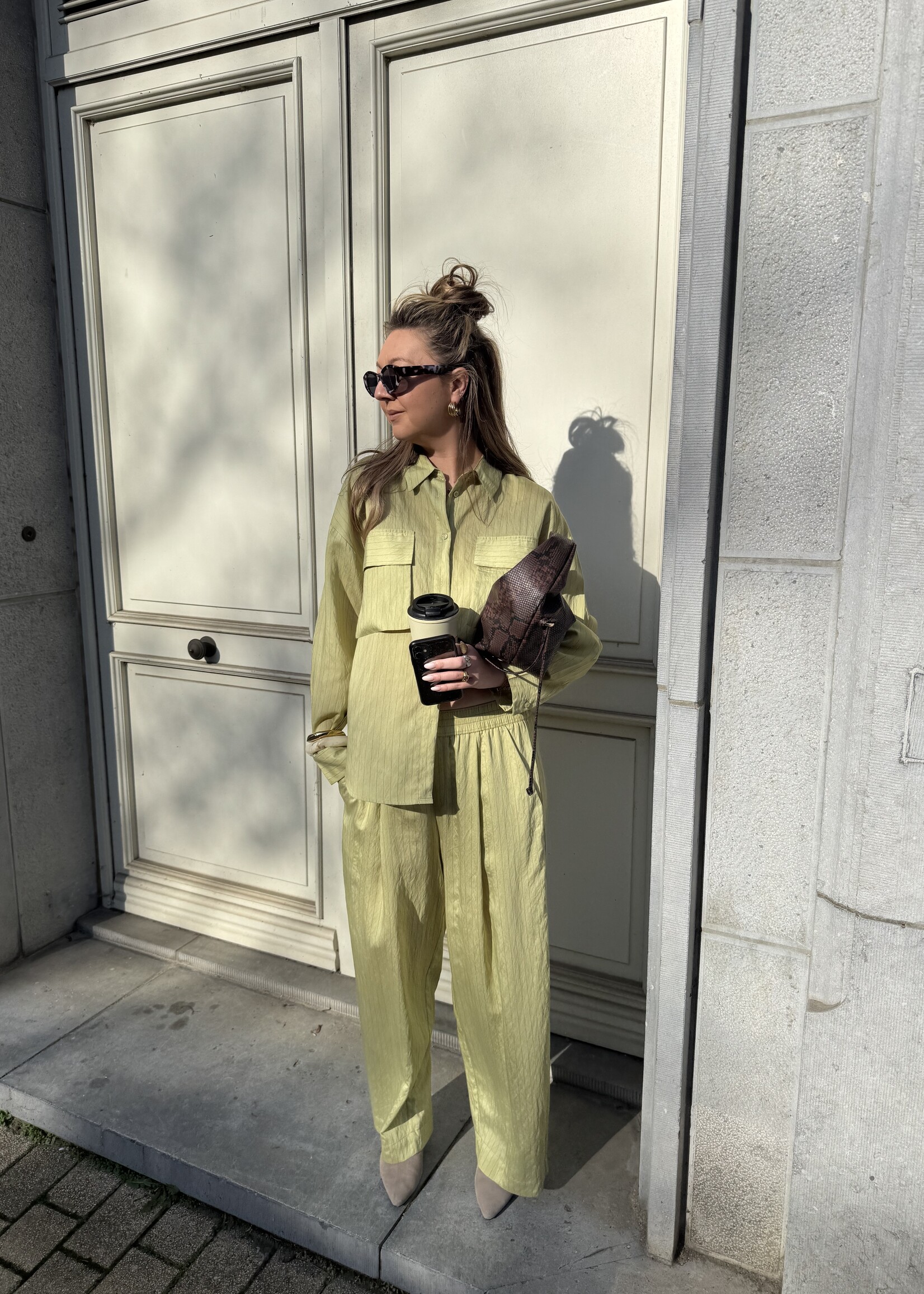 Charlotte stripe trousers - Light green SIZE M/L