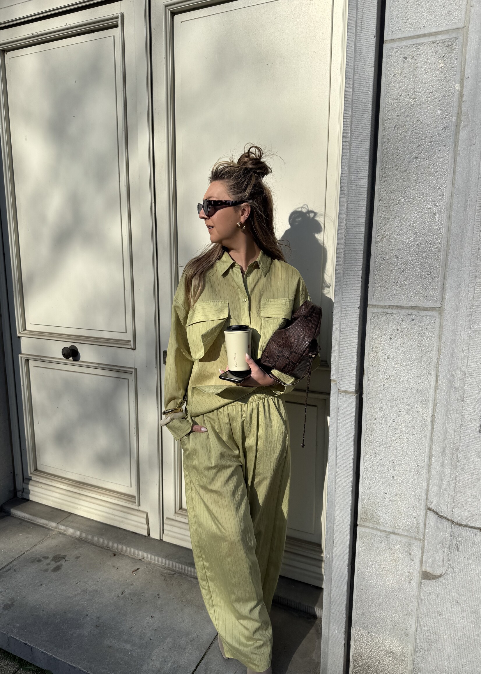 Charlotte stripe trousers - Light green SIZE M/L