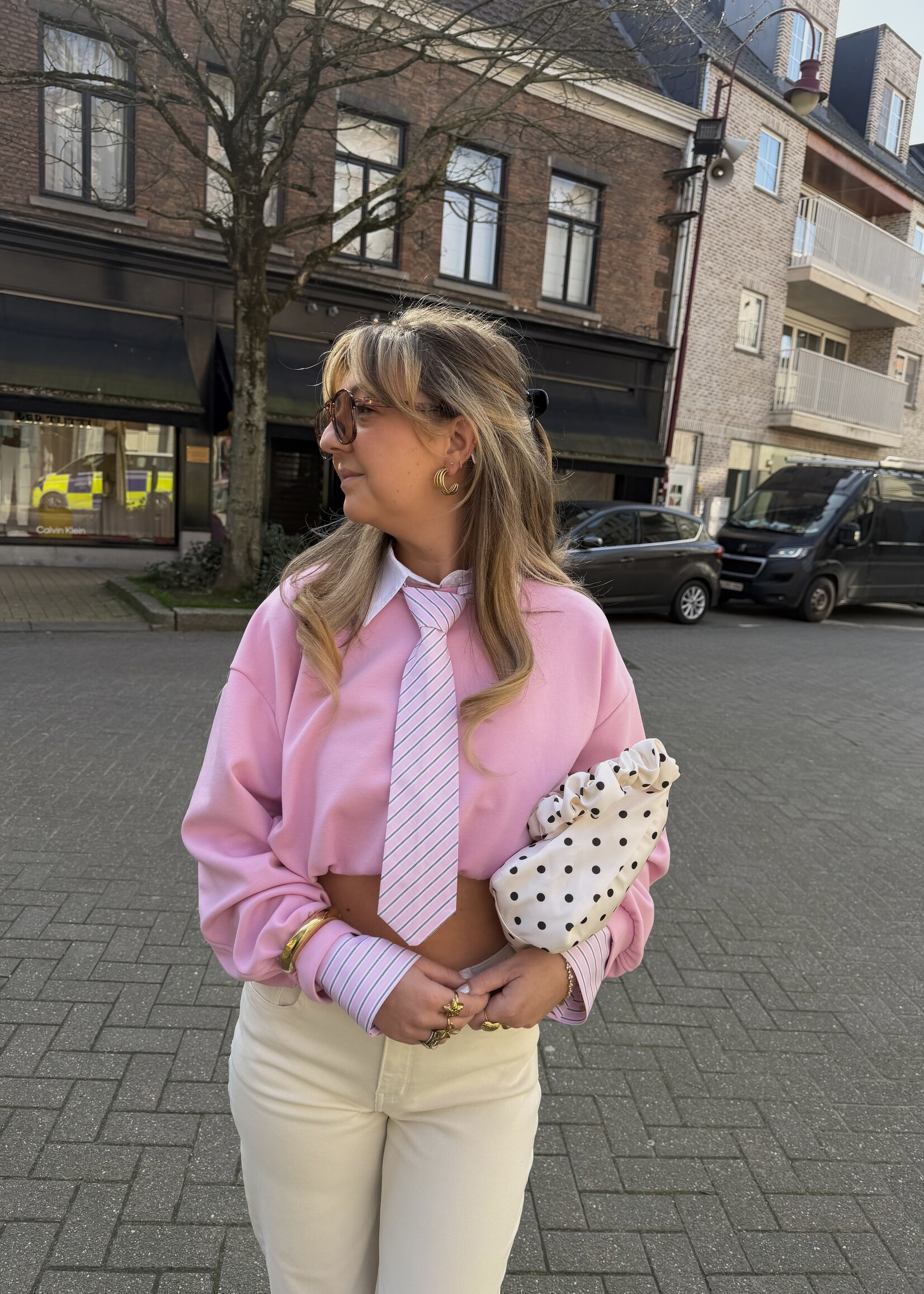 Lau stripe Blouse + stropdas - Pink