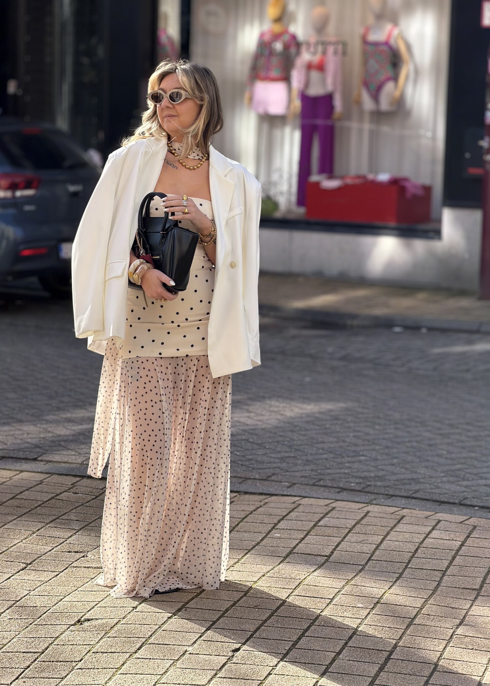 Poli polka dot dress - White/Black SIZE S