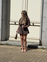 Balloon denim short - Brown