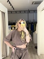 Balloon denim top - Brown