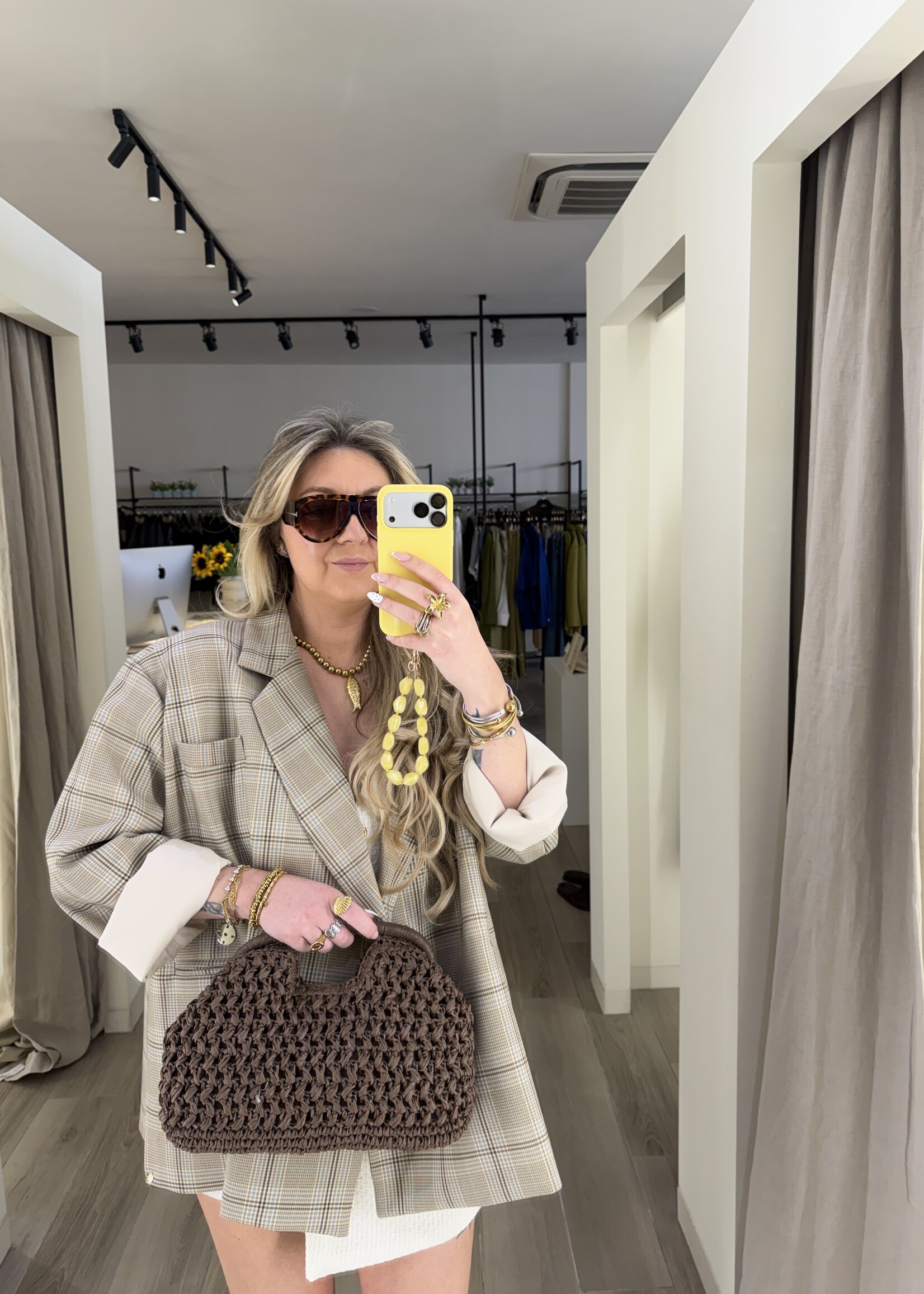 Yasmin oversized signature check blazer - Blue/Beige TU