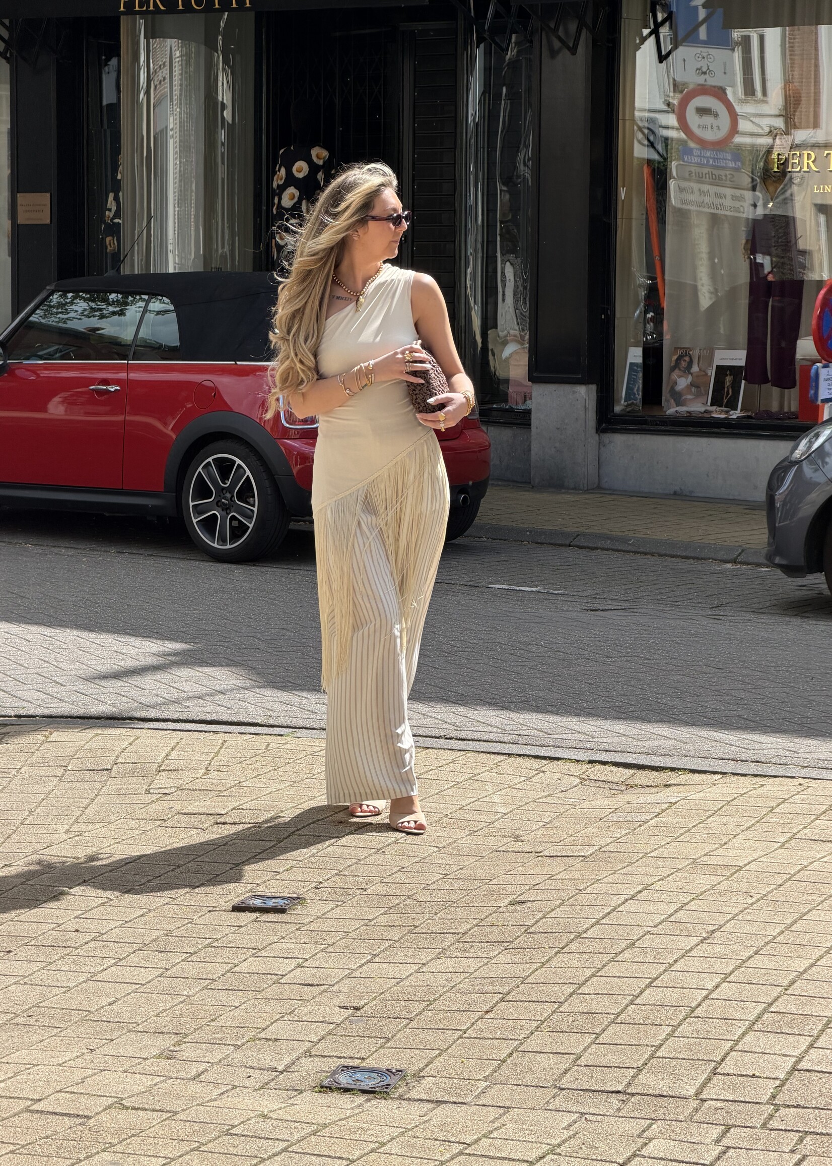 Elisa flowy stripe trousers - Cream