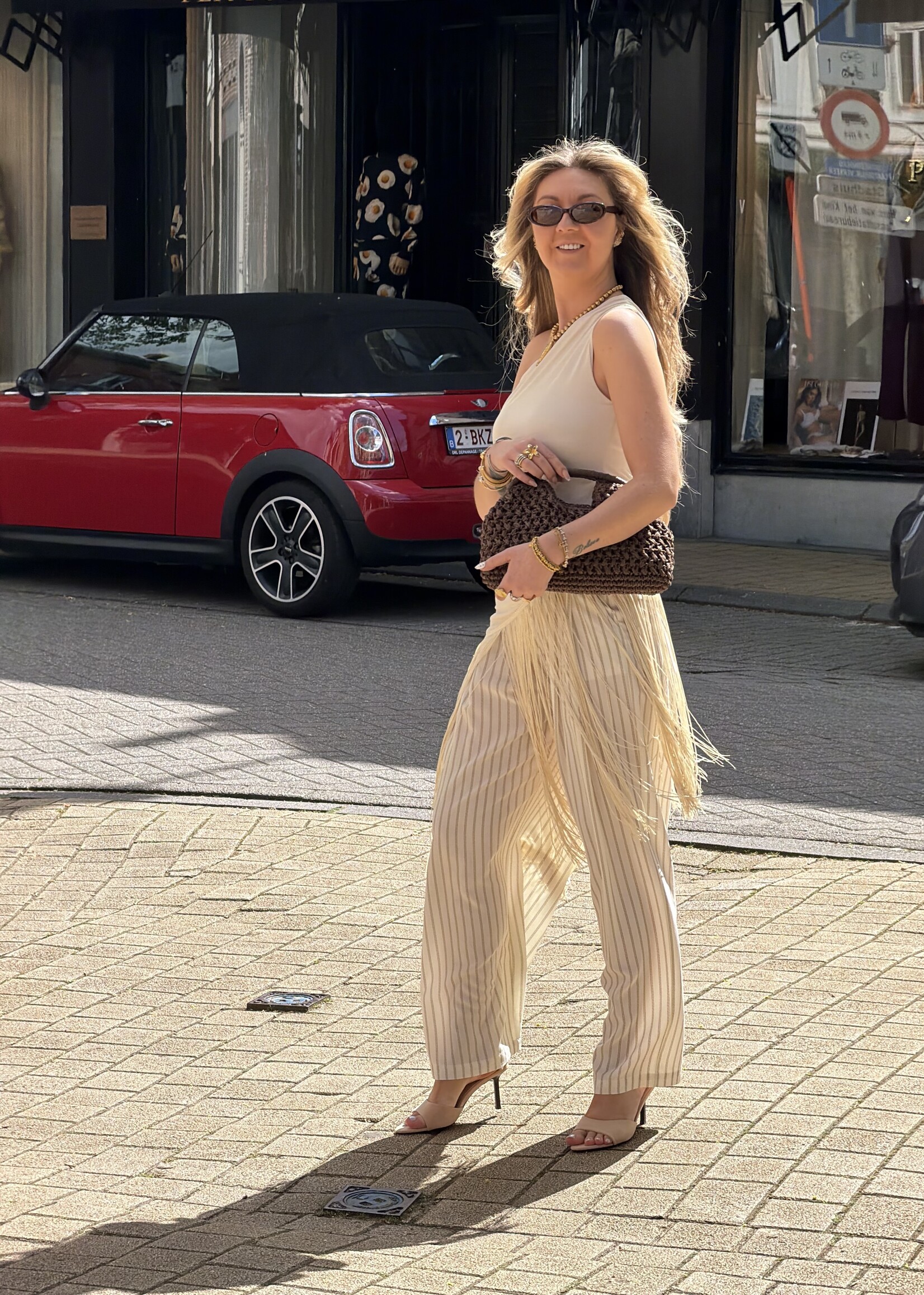 Elisa flowy stripe trousers - Cream