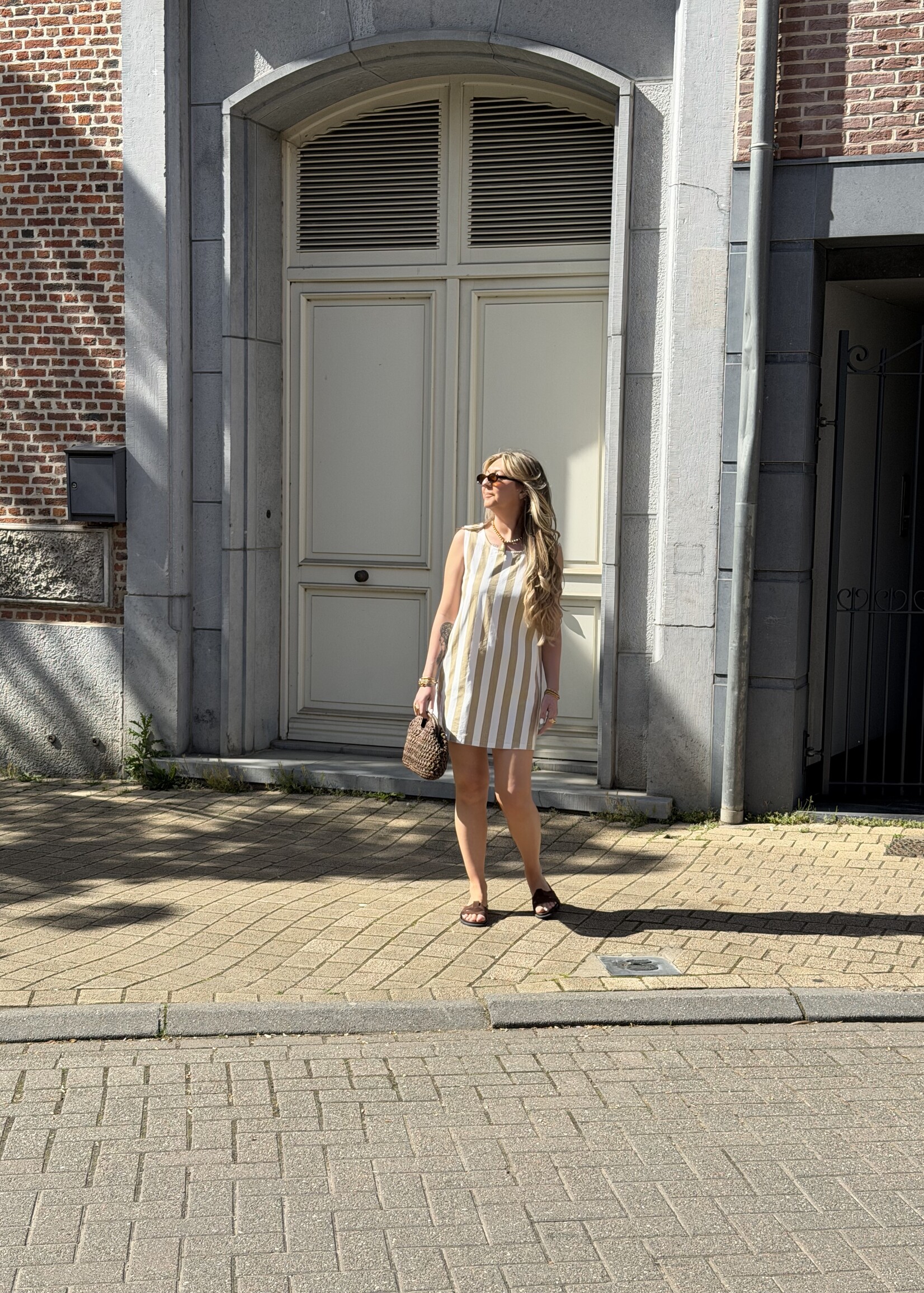 Amela  stripe dress - Beige