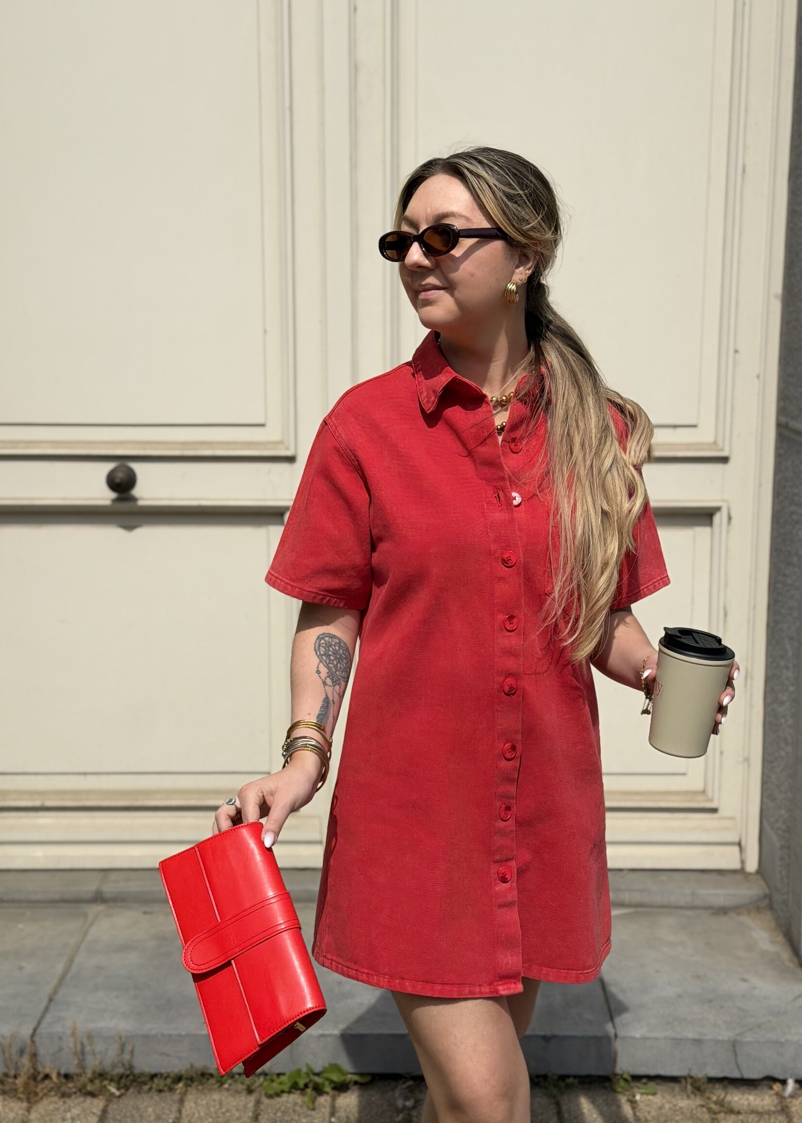 Julia denim jurk - Red