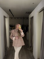 Yasmin oversized signature check blazer - Pink/Beige TU