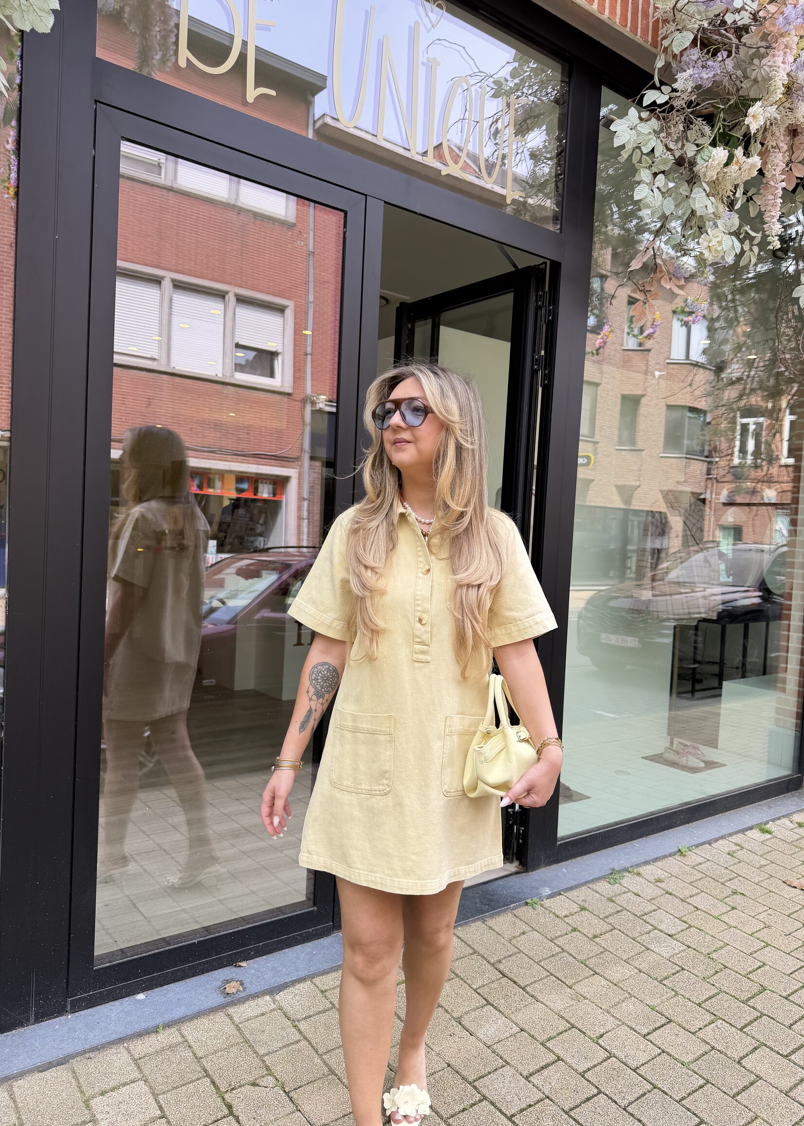 Julia denim jurk - Light yellow
