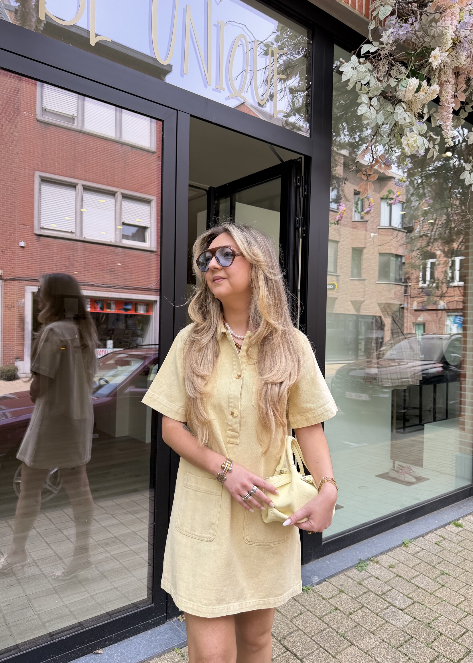 Julia denim jurk - Light yellow