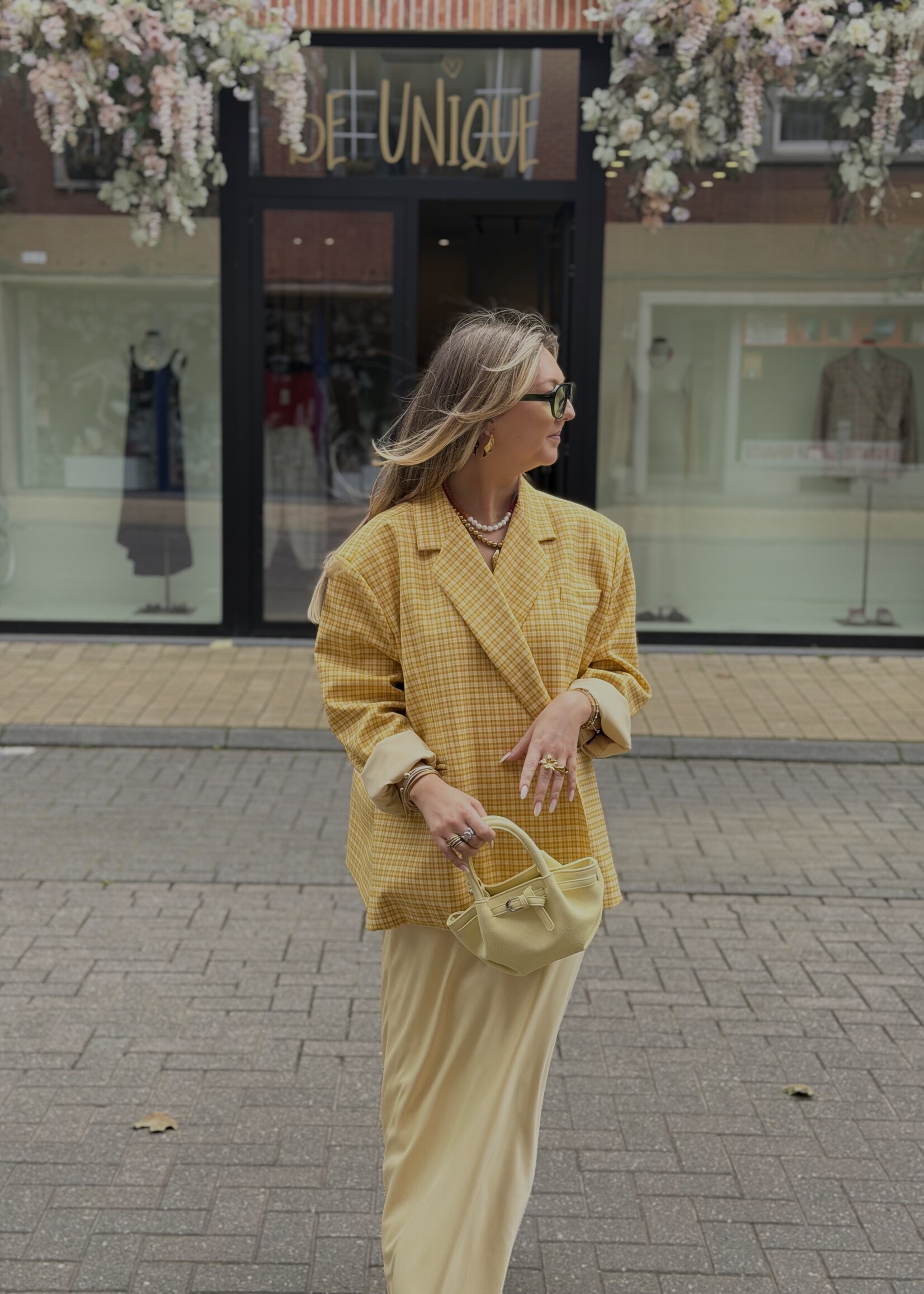 Yasmin oversized signature check blazer - Yellow / Light Yellow TU