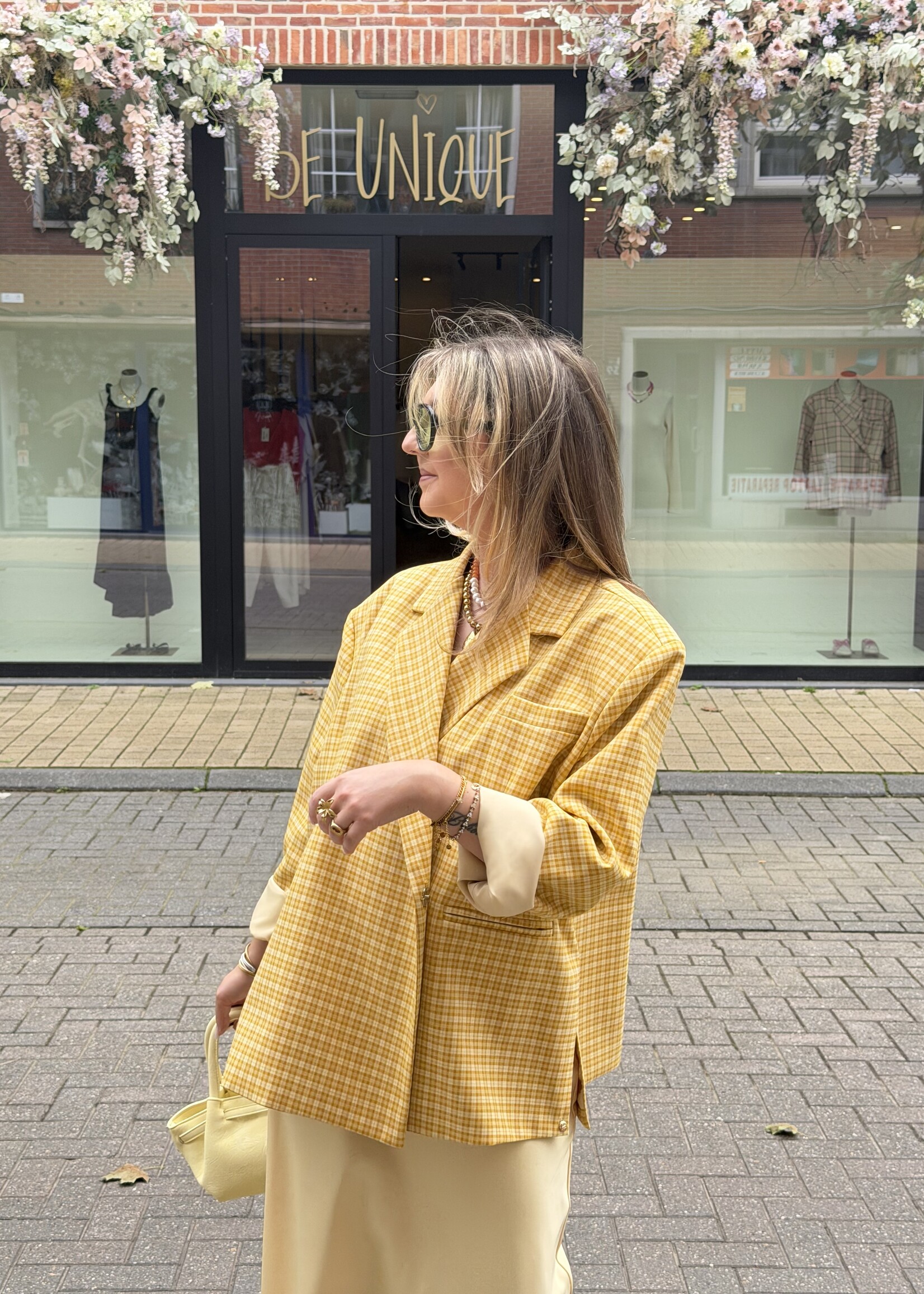 Yasmin oversized signature check blazer - Yellow / Light Yellow TU