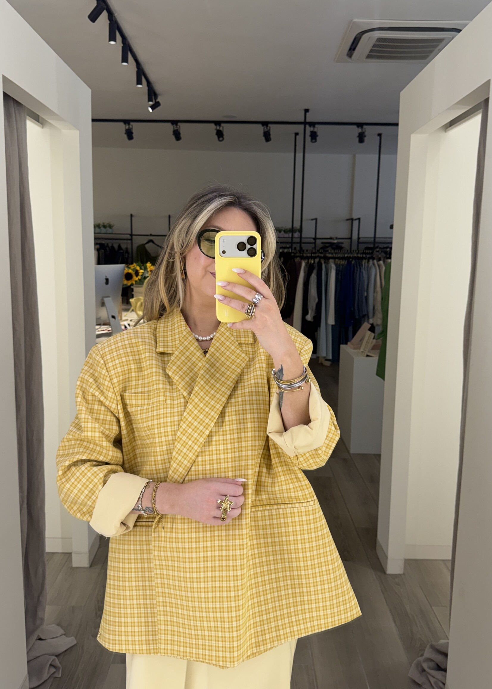 Yasmin oversized signature check blazer - Yellow / Light Yellow TU