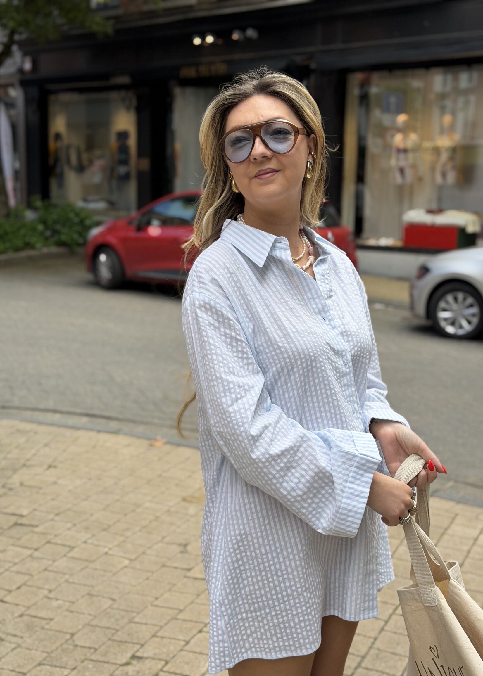 Maxine stripe oversized shirt - Blue