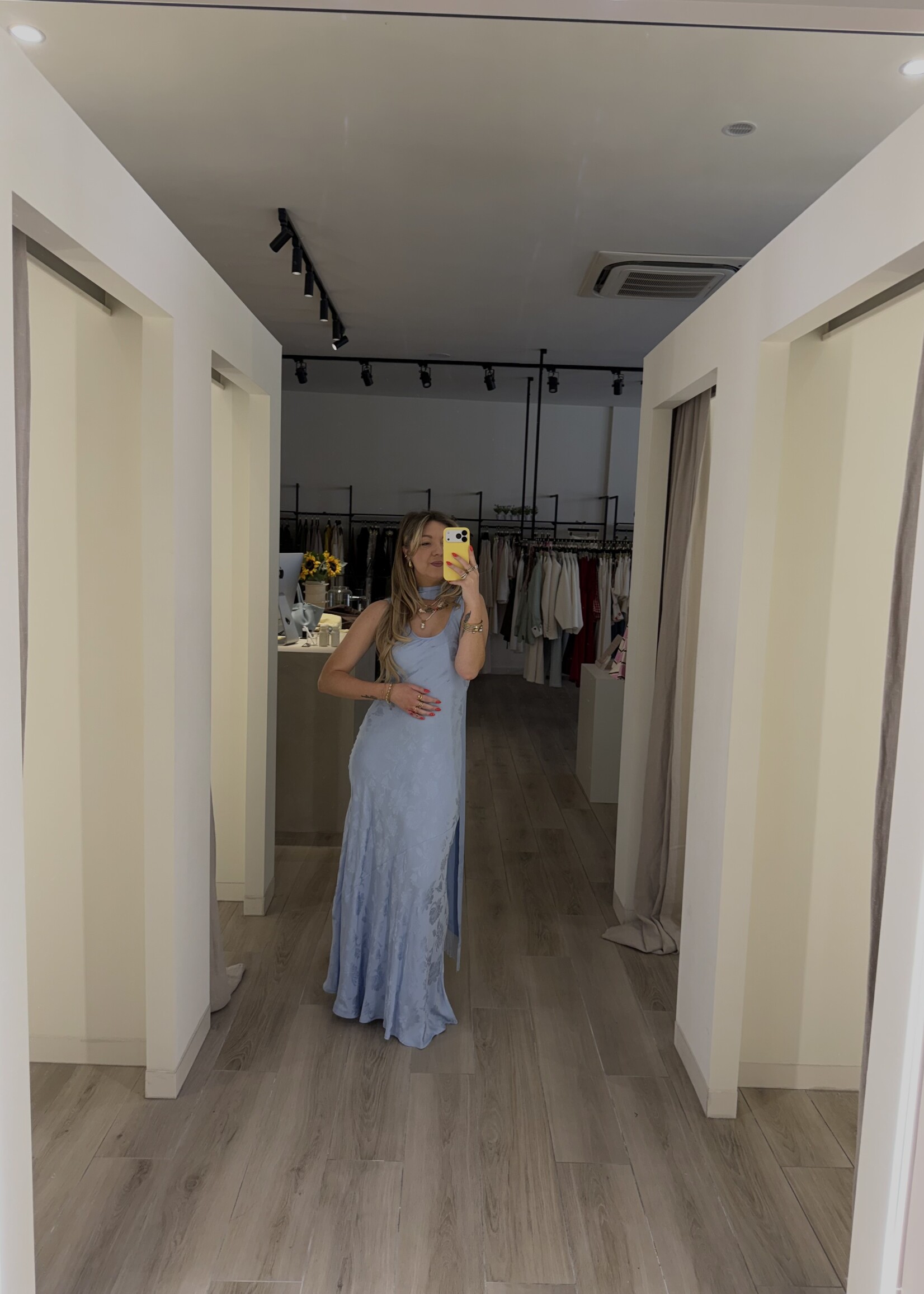 Celest satin flower dress - Light blue