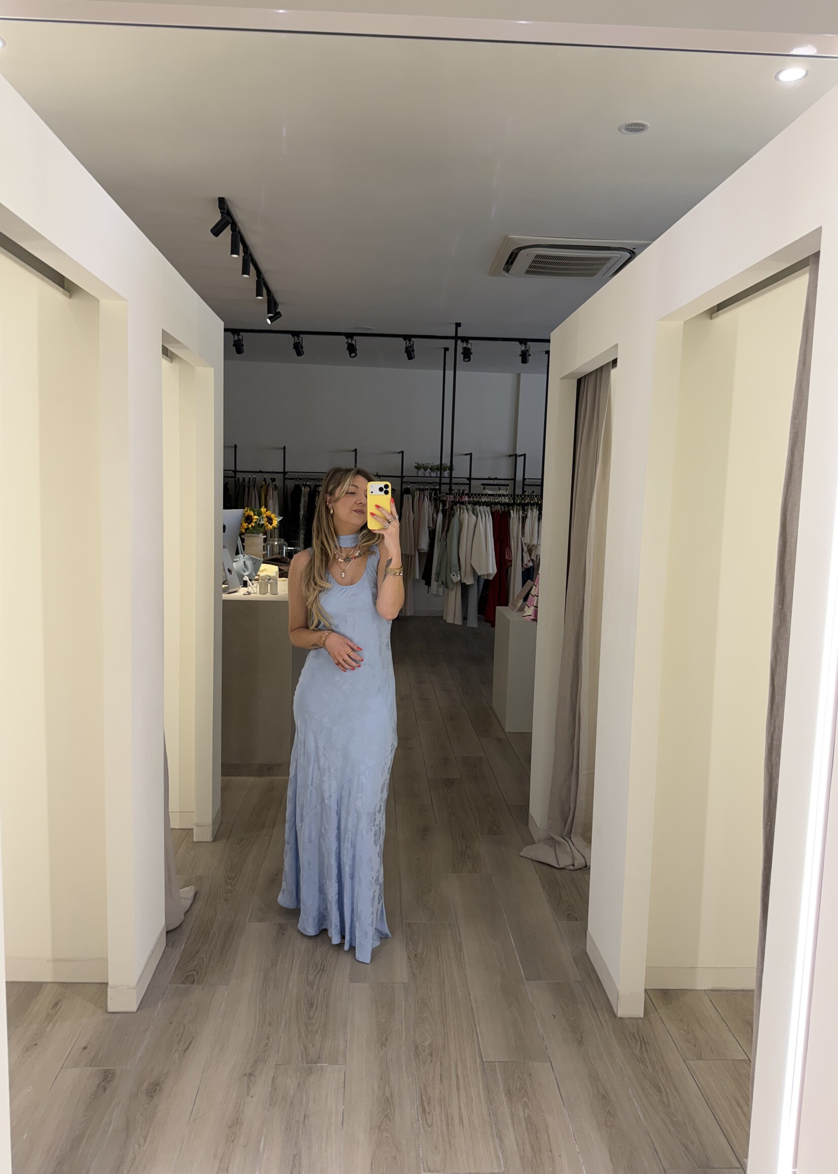 Celest satin flower dress - Light blue