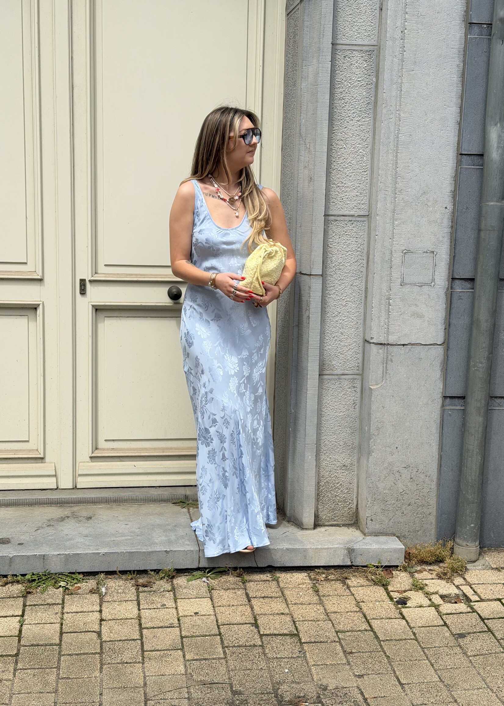 Celest satin flower dress - Light blue