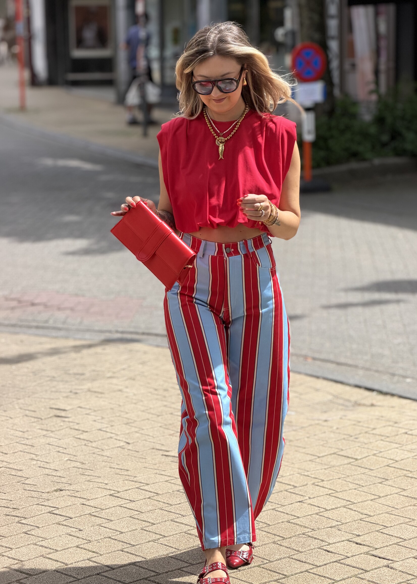Saar stripe trousers - Red/Blue