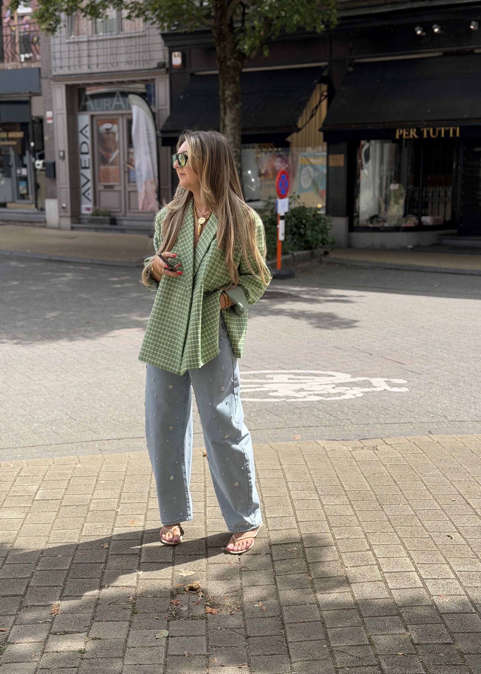 Jasmin oversized signature check blazer - Green/White  TU