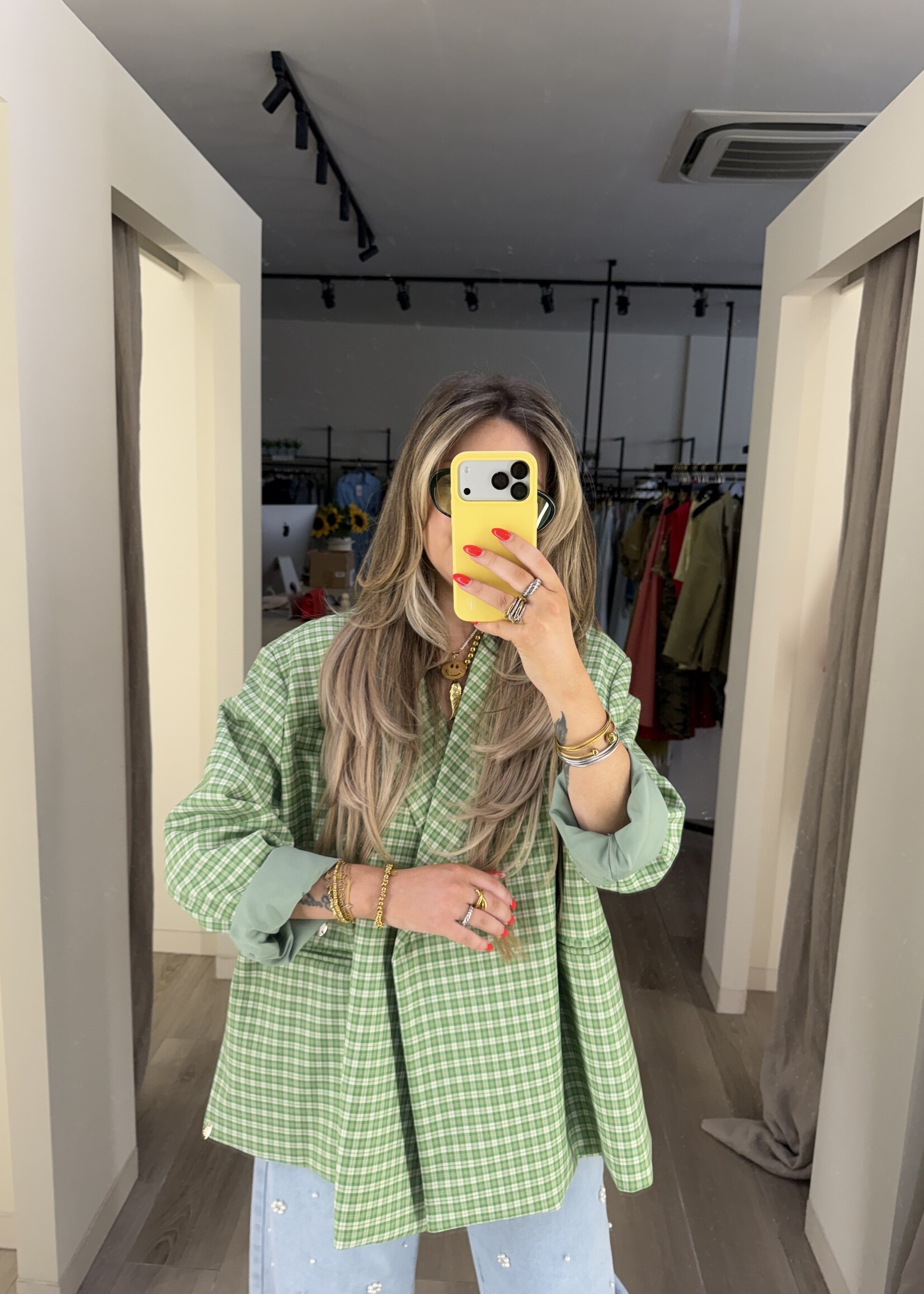 Jasmin oversized signature check blazer - Green/White  TU
