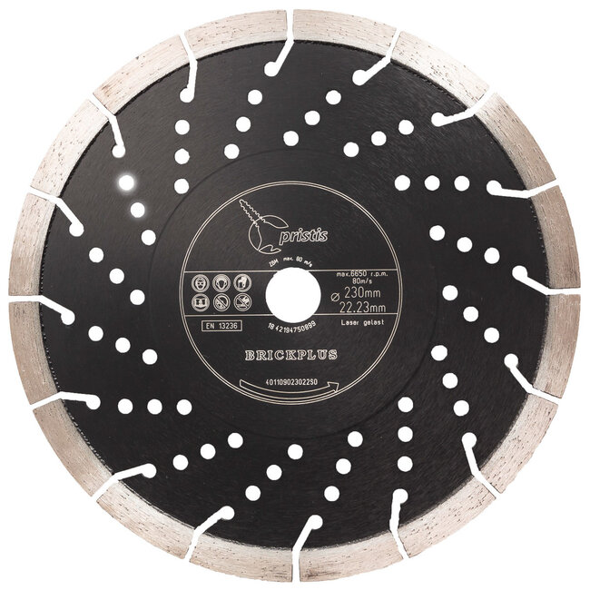 Pristis Diamantzaag-230/22,2mm Pristis Brickplus 13mm Segm. baksteen zwart