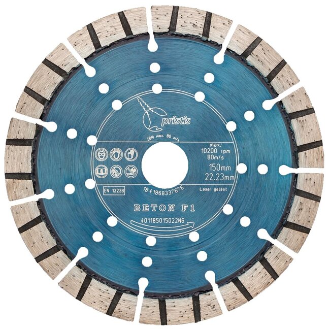 Pristis Diamantzaag-150/22,2mm Pristis Beton F1 turbo segment metallic blauw