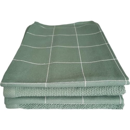 Livello Livello Keukenset Kitchen Lover Groen Uni - 2x Theedoek + 2x Keukendoek, 100% Katoen