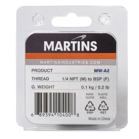 Martins Industries ADAPTOR 1/4" NPT (M) TO BSP (F)