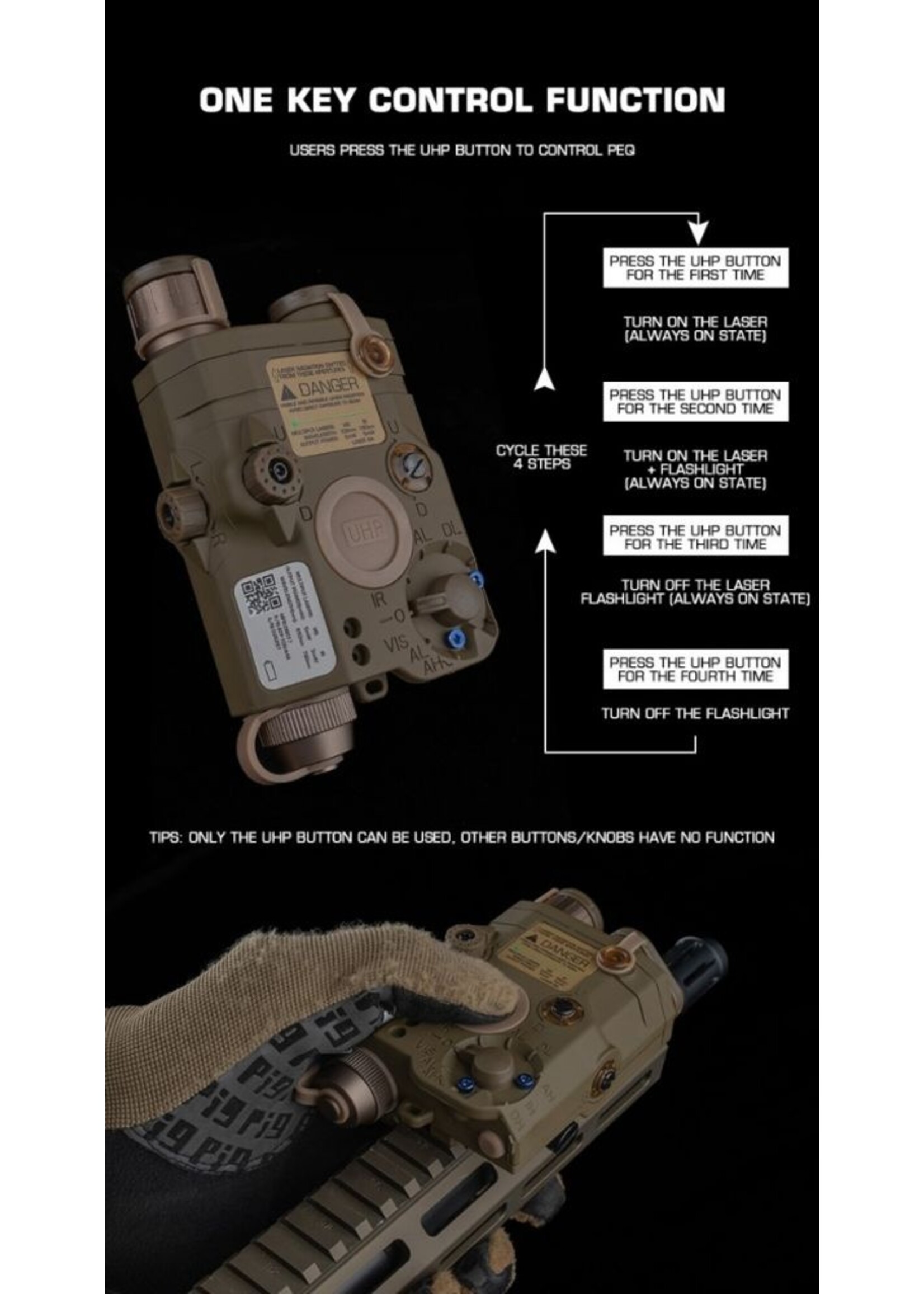wosport Wosport - Standard PEQ-15 Version with Red laser Flashlight Torch (Tan)