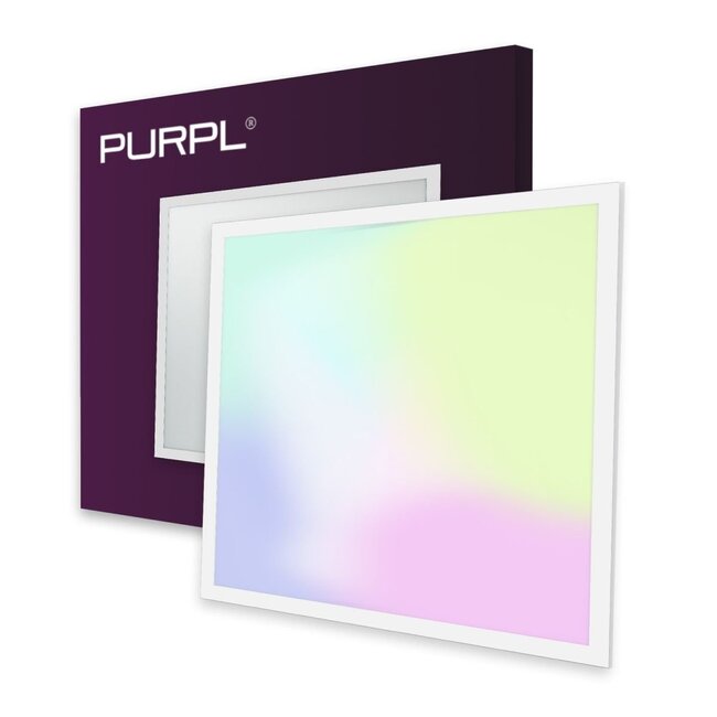 PURPL LED Paneel 60x60 | 38W | RGB+CCT  (2800K-6500K) | 100 lm/W | incl. voedingsadapter en controller | Dimbaar | Flikkervrij | Edge-lit