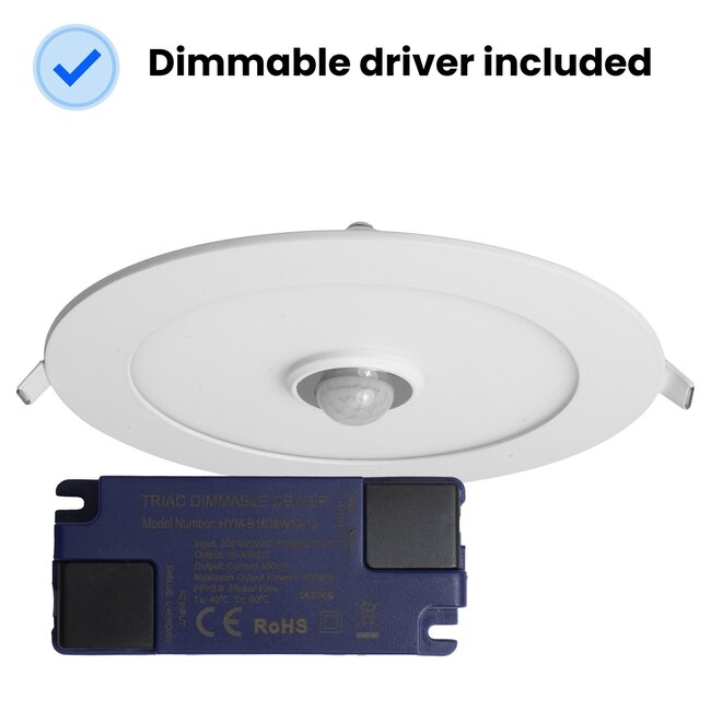 PURPL LED Downlight met PIR Sensor - ø170mm - 3000K Warm Wit - 12W - Rond - Inbouw