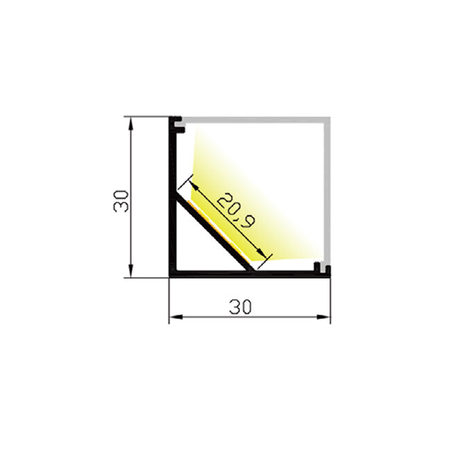 PURPL LED Strip Profiel Hoek - 1,5 m - 30×30 mm - Aluminium - Opaal afdekkap - IP20 - Incl. montagemateriaal