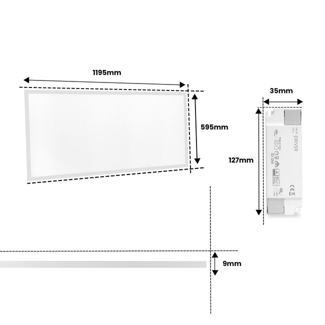 PURPL LED Paneel 60x120 | 45W | Koud Wit 6000K | 130 lm/W | 5850 lumen | High Lumen | Flikkervrij | Edge-lit