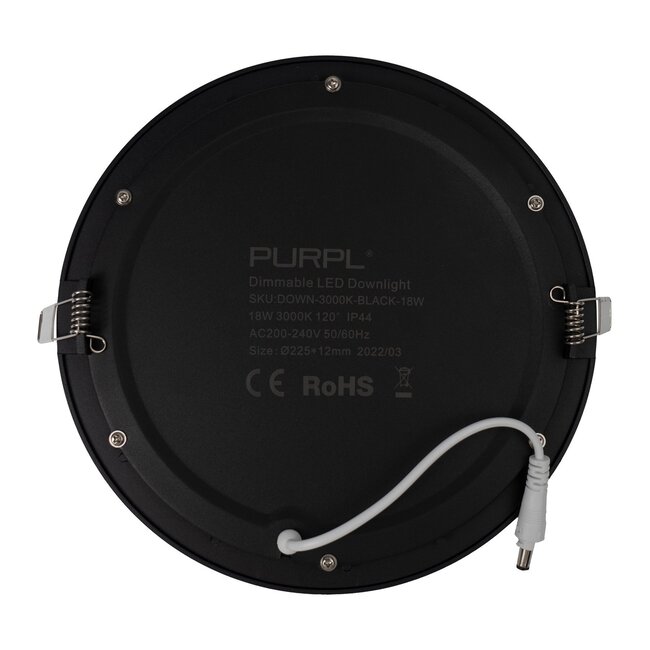 PURPL LED Downlight | 3000K Warm Wit | 18W | ø225 mm | Rond | Inbouw | Zwart | IP40
