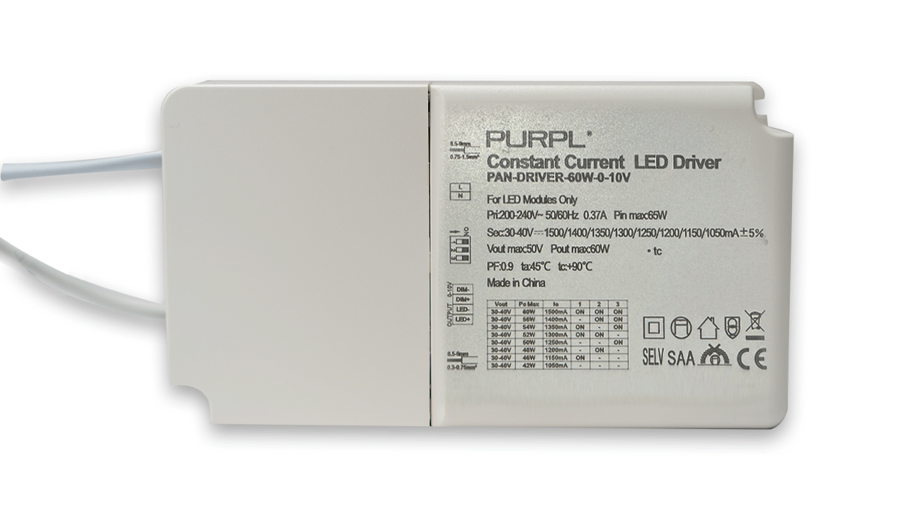 PURPL 60W LED Driver Dimbaar 0-10V 1500mA