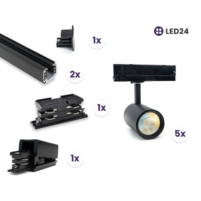 PURPL Zwarte Railverlichting Set | 3 Meter | 5x CCT Railspots | 3-Fase Railsysteem
