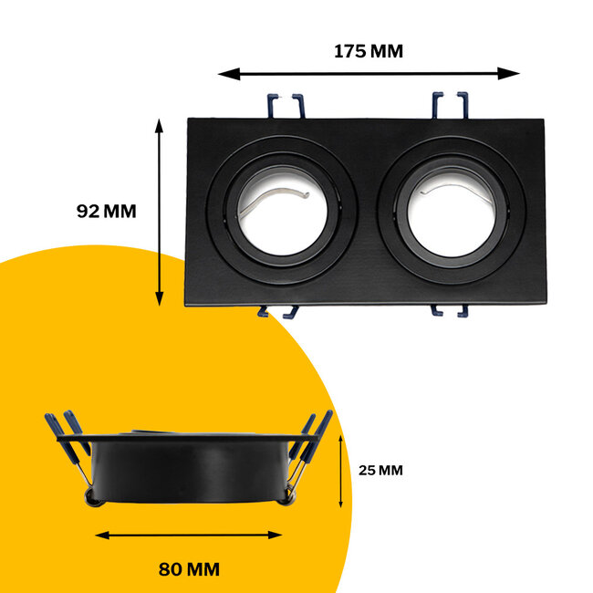 PURPL Inbouwspot Dubbel | GU10 | Zwart | 175x92mm | Rechthoekig | Aluminium | IP20