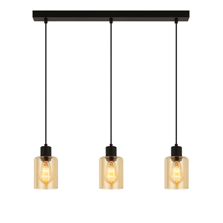 PURPL Moderne Design Hanglamp | 3-lichts | Amber Glas | Zwart | E27 Fittingen | Rechthoekig PURPL Moderne Design Hanglamp | 3-lichts | Amber Glas | Zwart | E27 Fittingen | Rechthoekig