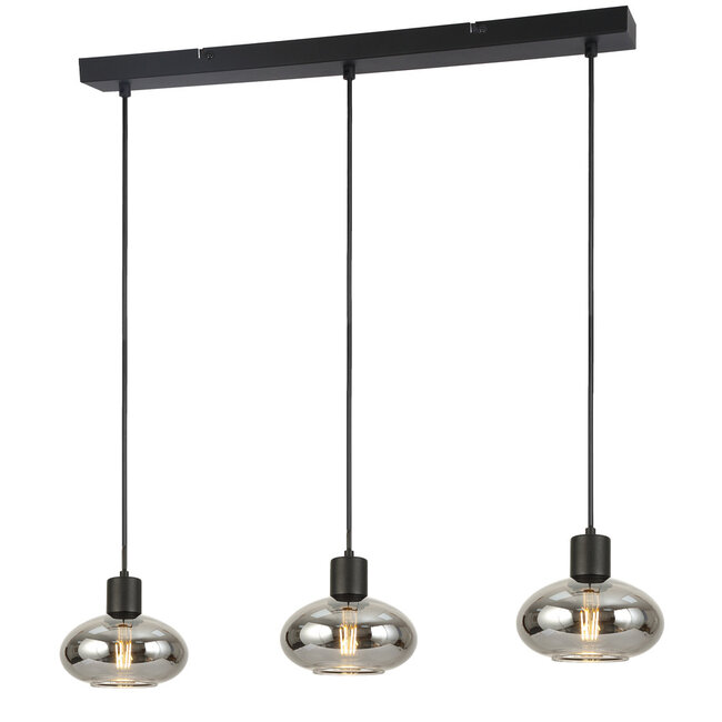 PURPL Moderne Design Hanglamp | 3-Lichts | Smoke Glas Ovaal | E27 fittingen | Rechthoekig