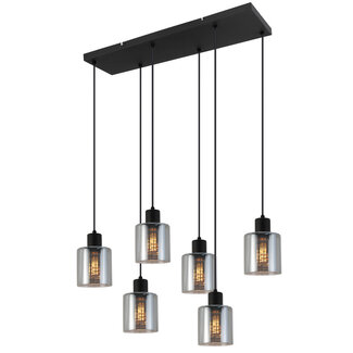 PURPL Moderne Design Hanglamp | 6-Lichts | Smoke Glas | Zwart | E27 Fittingen | Rechthoekig PURPL Moderne Design Hanglamp | 6-Lichts | Smoke Glas | Zwart | E27 Fittingen | Rechthoekig