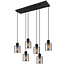 PURPL Moderne Design Hanglamp | 6-Lichts | Smoke Glas | Zwart | E27 Fittingen | Rechthoekig