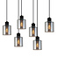 PURPL Moderne Design Hanglamp | 6-Lichts | Smoke Glas | Zwart | E27 Fittingen | Rechthoekig