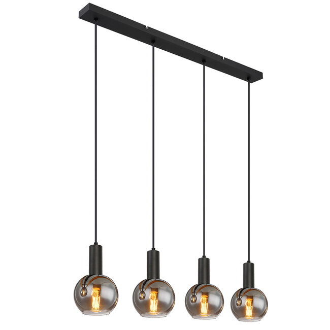PURPL Design Hanglamp Bollen | 4-Lichts | Smoke Glas | Zwart | E27 Fittingen | Rechthoekig