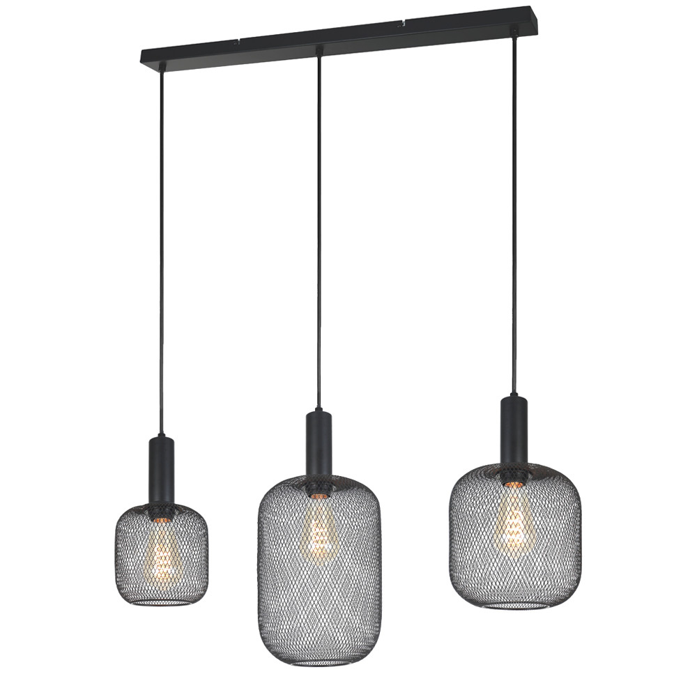 PURPL Industriële Hanglamp | 3-Lichts | Zwart | E27 fittingen | Rechthoekig