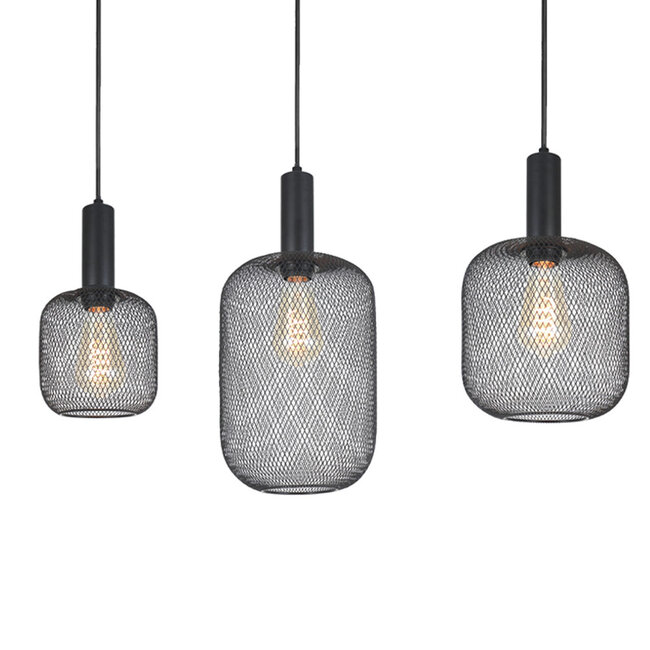 PURPL Industriële Hanglamp | 3-Lichts | Zwart | E27 fittingen | Rechthoekig