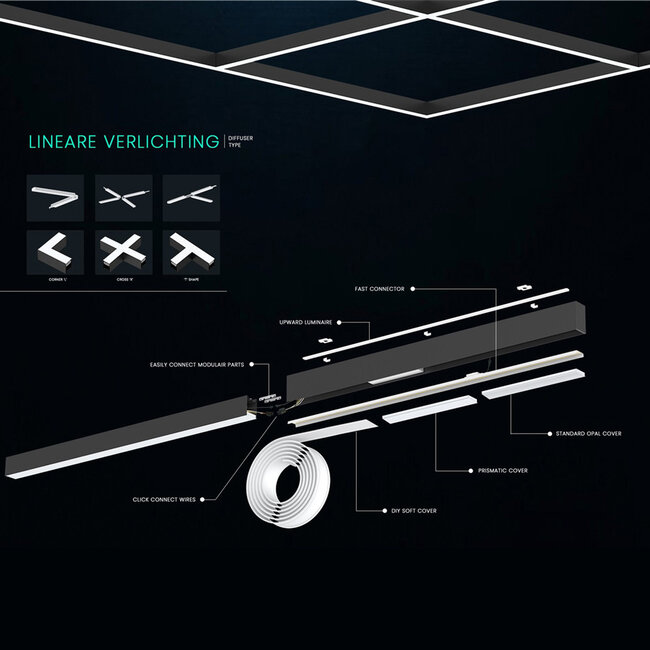 PURPL LED Lineaire Connector | 3CCT (3000K-4000K-5700K) | L-vorm | 10W | Dimbaar | Zwart